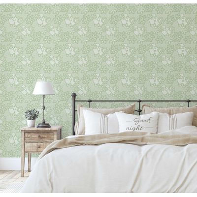 Papel de Parede Vinílico Autoadesivo Floral Coração em Renda Verde, Fácil DIY para Quarto Estilo Fazenda, Sala e Armários - S4Sassy 63,5 cm (L) × 152,4 cm (C) / Verde - Vinil Texturizado