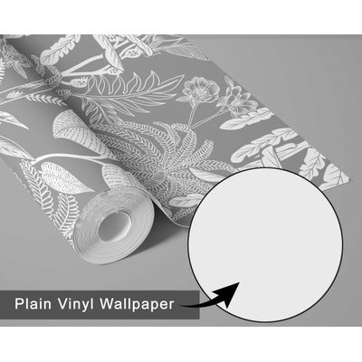 Vinil Autoadesivo, Estampa Selva Botânica, À Prova d'Água - Cinza, Revestimento Removível para Quartos, Locatários e Armários - S4Sassy 63,5 cm (L) × 304,8 cm (C) / Cinza - Vinil Liso