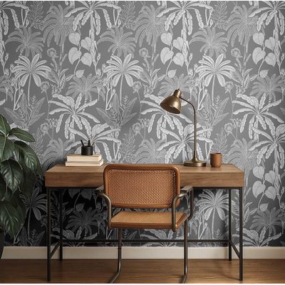 Vinil Autoadesivo, Estampa Selva Botânica, À Prova d'Água - Cinza, Revestimento Removível para Quartos, Locatários e Armários - S4Sassy 63,5 cm (L) × 304,8 cm (C) / Cinza - Vinil Liso