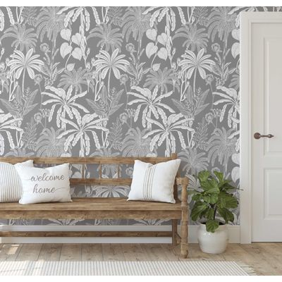 Vinil Autoadesivo, Estampa Selva Botânica, À Prova d'Água - Cinza, Revestimento Removível para Quartos, Locatários e Armários - S4Sassy 63,5 cm (L) × 304,8 cm (C) / Cinza - Vinil Liso