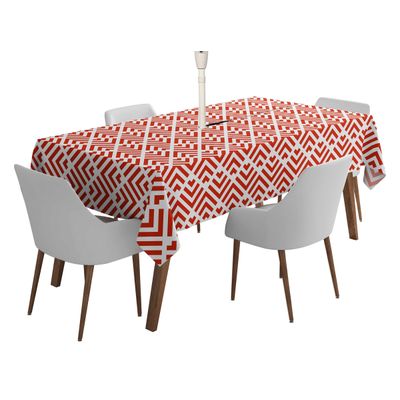 Toalha de Mesa Impermeável para Uso Interno/Externo para Pátio  Capa de Mesa Primavera/Verão para Jardim/Churrasco/Piquenique - Vargottam 147,32 Cm × 304,8 Cm – Com Furo Para Guarda-Sol / Vermelho