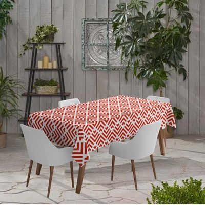 Toalha de Mesa Impermeável para Uso Interno/Externo para Pátio  Capa de Mesa Primavera/Verão para Jardim/Churrasco/Piquenique - Vargottam 147,32 Cm × 304,8 Cm – Com Furo Para Guarda-Sol / Vermelho