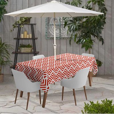 Toalha de Mesa Impermeável para Uso Interno/Externo para Pátio  Capa de Mesa Primavera/Verão para Jardim/Churrasco/Piquenique - Vargottam 147,32 Cm × 304,8 Cm – Com Furo Para Guarda-Sol / Vermelho