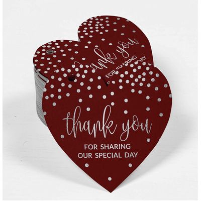 Tag Metalizada Obrigado por Compartilhar Nosso Dia Especial - Chá de Panela/Chá de Bebê/Aposentadoria/Casamento/Aniversário - Inkdotpot 100 Etiquetas Metalizadas / Vermelho - Prata