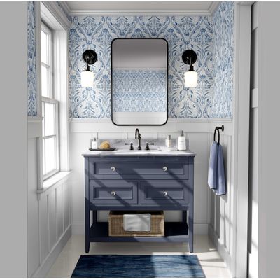 Papel de Parede Floral com Arco Azul Elegante, Autoadesivo em Vinil, Instalação Fácil DIY para Quarto Rústico, Sala, Armários - S4Sassy 63,5 cm (L) × 914,4 cm (C) / Azul - Vinil Liso