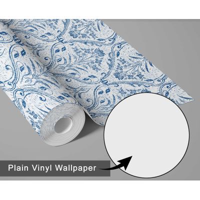 Papel de Parede Floral com Arco Azul Elegante, Autoadesivo em Vinil, Instalação Fácil DIY para Quarto Rústico, Sala, Armários - S4Sassy 63,5 cm (L) × 914,4 cm (C) / Azul - Vinil Liso