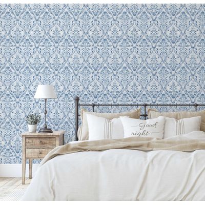 Papel de Parede Floral com Arco Azul Elegante, Autoadesivo em Vinil, Instalação Fácil DIY para Quarto Rústico, Sala, Armários - S4Sassy 63,5 cm (L) × 914,4 cm (C) / Azul - Vinil Liso