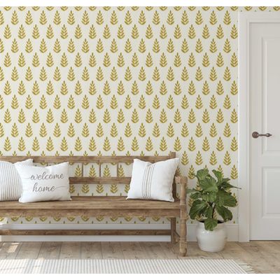 Papel de Parede Autoadesivo Mini Folha Chic Impermeável Amarelo, Removível para Quartos, Salas, Armários e Espaços para Inquilinos - S4Sassy 63,5 cm (L) × 914,4 cm (C) / Amarelo - Vinil Texturizado
