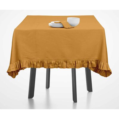Toalha de Mesa Redonda de Algodão Lisa com Babados para Cozinha e Sala de Jantar, Amarela - Vargottam 137,16 Cm × 137,16 Cm – Quadrado / Amarelo