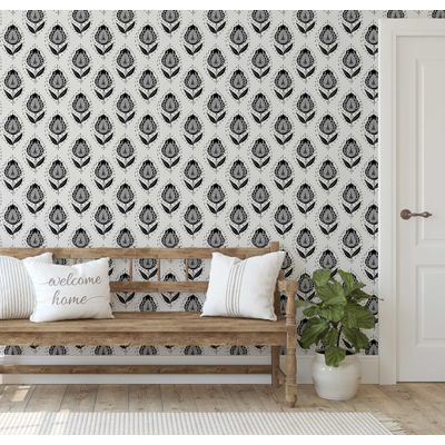 Papel de Parede Étnico Paisley Folha Estilo Asiático Vinílico Autoadesivo, Fácil DIY Para Quarto e Sala, Cinza - S4Sassy 63,5 cm (L) × 304,8 cm (C) / Cinza - Vinil Liso