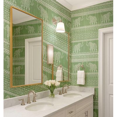 Papel de Parede Tribal Elefante Estilo Asiático, Vinil Autoadesivo para Paredes, Revestimento Decorativo, DIY Fácil, Verde - S4Sassy 63,5 cm (L) × 304,8 cm (C) / Verde - Vinil Liso