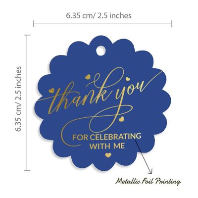 Obrigado por Celebrar Comigo, Etiquetas de Papel para Lembrancinhas de Aniversário, Foil Artesanal para Pendurar - Inkdotpot 50 Etiquetas Metalizadas / Azul - Dourado