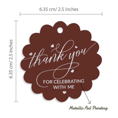 Obrigado por Celebrar Comigo, Etiquetas de Papel para Lembrancinhas de Aniversário, Foil Artesanal para Pendurar - Inkdotpot 50 Etiquetas Metalizadas / Marrom - Prata