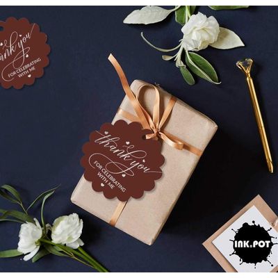 Obrigado por Celebrar Comigo, Etiquetas de Papel para Lembrancinhas de Aniversário, Foil Artesanal para Pendurar - Inkdotpot 50 Etiquetas Metalizadas / Marrom - Prata