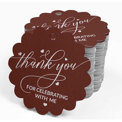 Obrigado por Celebrar Comigo, Etiquetas de Papel para Lembrancinhas de Aniversário, Foil Artesanal para Pendurar - Inkdotpot 50 Etiquetas Metalizadas / Marrom - Prata