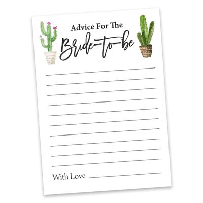 50 Cartões Quadrados em Branco para Jogo Cactus Taco'bout Love para Chá de Noiva e Despedida de Solteira - Inkdotpot 12,7 Cm × 17,78 Cm / Branco - Cartão de Conselho