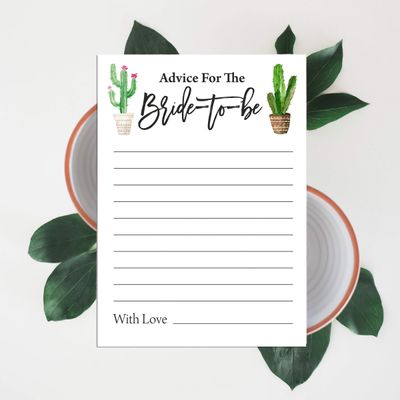 50 Cartões Quadrados em Branco para Jogo Cactus Taco'bout Love para Chá de Noiva e Despedida de Solteira - Inkdotpot 12,7 Cm × 17,78 Cm / Branco - Cartão de Conselho