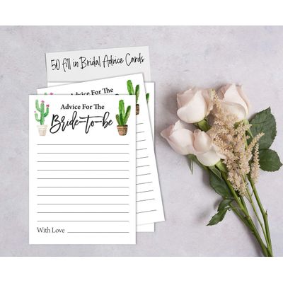 50 Cartões Quadrados em Branco para Jogo Cactus Taco'bout Love para Chá de Noiva e Despedida de Solteira - Inkdotpot 12,7 Cm × 17,78 Cm / Branco - Cartão de Conselho