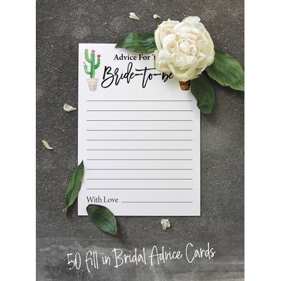 50 Cartões Quadrados em Branco para Jogo Cactus Taco'bout Love para Chá de Noiva e Despedida de Solteira - Inkdotpot 12,7 Cm × 17,78 Cm / Branco - Cartão de Conselho