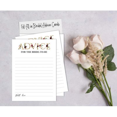 50 Cartões Florais Quadrados em Branco para Chá de Noiva e Despedida de Solteira para Preencher Ideias de Presente - Inkdotpot 12,7 Cm × 17,78 Cm / Branco - Cartão de Conselho