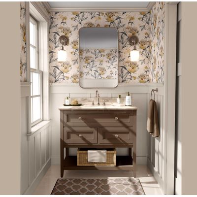 Papel de Parede Vinílico Autoadesivo Removível, Estampa Esboço de Peônia Chic Bege para Banheiro e Lavanderia - S4Sassy 63,5 cm (L) × 914,4 cm (C) / Bege - Vinil Liso
