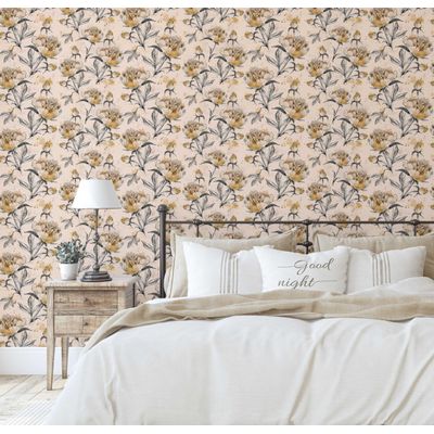 Papel de Parede Vinílico Autoadesivo Removível, Estampa Esboço de Peônia Chic Bege para Banheiro e Lavanderia - S4Sassy 63,5 cm (L) × 914,4 cm (C) / Bege - Vinil Liso