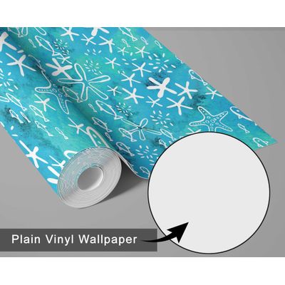 Papel de Parede Autoadesivo para Quarto Infantil/Bebê/Sala de Brincar, Estrelas do Mar e Peixes, Vinil Impermeável Azul, Removível - S4Sassy 63,5 cm (L) × 304,8 cm (C) / Azul - Vinil Texturizado