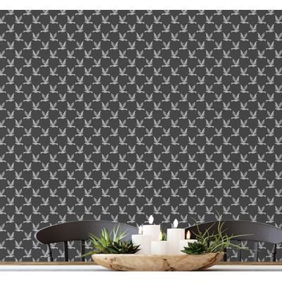 Papel de Parede Autoadesivo Vinil Removível Motivo Gráfico de Pássaro em Voo, Cinza, para Parede de Entrada, Decoração Fácil - S4sassy 63,5 cm (L) × 914,4 cm (C) / Cinza - Vinil Texturizado