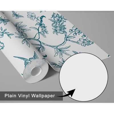 Papel de Parede Autoadesivo Botânico com Pássaros e Flores, Vinílico Verde Removível para Parede de Entrada, Decoração Fácil - S4sassy 63,5 cm (L) × 152,4 cm (C) / Verde - Vinil Texturizado