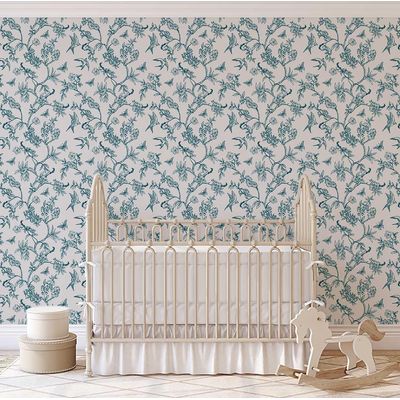 Papel de Parede Autoadesivo Botânico com Pássaros e Flores, Vinílico Verde Removível para Parede de Entrada, Decoração Fácil - S4sassy 63,5 cm (L) × 152,4 cm (C) / Verde - Vinil Texturizado
