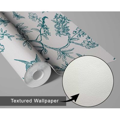 Papel de Parede Autoadesivo Botânico com Pássaros e Flores, Vinílico Verde Removível para Parede de Entrada, Decoração Fácil - S4sassy 63,5 cm (L) × 152,4 cm (C) / Verde - Vinil Texturizado