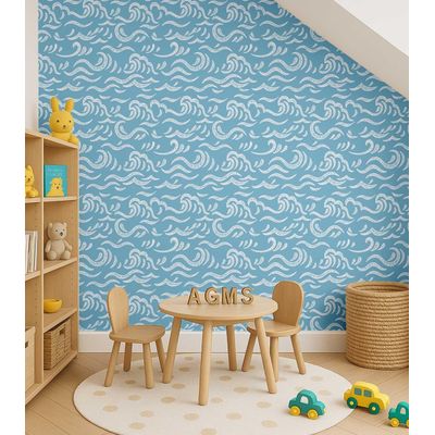 Papel de Parede Autoadesivo Decorativo para Quarto Infantil, Ondulações Oceânicas Azuis, Vinil à Prova d'Água, Removível - S4Sassy 63,5 cm (L) × 304,8 cm (C) / Azul - Vinil Texturizado