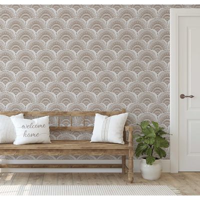 Papel de Parede Efeito Leque Estilo Asiático, Autoadesivo, Revestimento Decorativo, Decoração DIY Fácil para Quarto e Sala - Cinza - S4Sassy 63,5 cm (L) × 152,4 cm (C) / Cinza - Vinil Liso