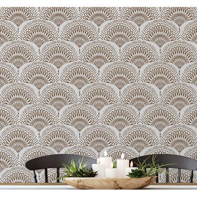 Papel de Parede Efeito Leque Estilo Asiático, Autoadesivo, Revestimento Decorativo, Decoração DIY Fácil para Quarto e Sala - Cinza - S4Sassy 63,5 cm (L) × 152,4 cm (C) / Cinza - Vinil Liso