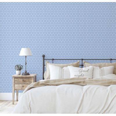 Papel de Parede Autoadesivo Vinílico Estampa Nó Geométrico Azul, Revestimento Decorativo Fácil para Quarto e Sala - S4Sassy 63,5 cm (L) × 304,8 cm (C) / Azul - Vinil Texturizado