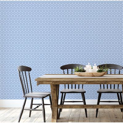 Papel de Parede Autoadesivo Vinílico Estampa Nó Geométrico Azul, Revestimento Decorativo Fácil para Quarto e Sala - S4Sassy 63,5 cm (L) × 304,8 cm (C) / Azul - Vinil Texturizado
