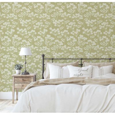 Papel de Parede Autoadesivo, Estampa de Trepadeira com Flores Brancas, Vinil Impermeável, Azul Removível, Quarto e Sala de Jantar - S4sassy 63,5 cm (L) × 609,6 cm (C) / Azul - Vinil Liso