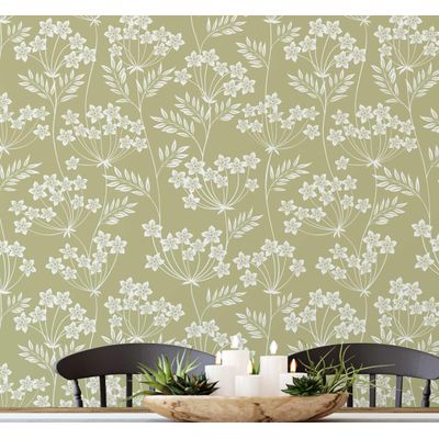 Papel de Parede Autoadesivo, Estampa de Trepadeira com Flores Brancas, Vinil Impermeável, Azul Removível, Quarto e Sala de Jantar - S4sassy 63,5 cm (L) × 609,6 cm (C) / Azul - Vinil Liso