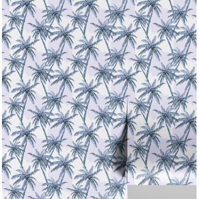 Papel de Parede Estampa de Palmeira Azul Autoadesivo em Vinil, Revestimento Decorativo Fácil para Quarto e Sala - S4Sassy 63,5 cm (L) × 609,6 cm (C) / Azul - Vinil Texturizado