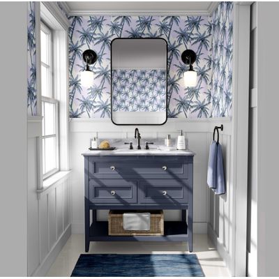 Papel de Parede Estampa de Palmeira Azul Autoadesivo em Vinil, Revestimento Decorativo Fácil para Quarto e Sala - S4Sassy 63,5 cm (L) × 609,6 cm (C) / Azul - Vinil Texturizado
