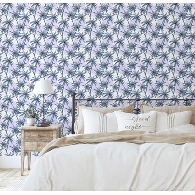 Papel de Parede Estampa de Palmeira Azul Autoadesivo em Vinil, Revestimento Decorativo Fácil para Quarto e Sala - S4Sassy 63,5 cm (L) × 609,6 cm (C) / Azul - Vinil Texturizado
