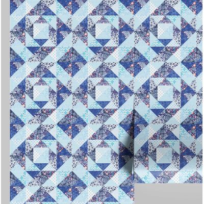 Revestimento Autoadesivo para Paredes em Vinil, Estampa Floral Geométrica Estilo Asiático para Banheiro, Lavanderia e Closet, Azul - S4Sassy 63,5 cm (L) × 914,4 cm (C) / Azul - Vinil Texturizado