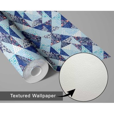 Revestimento Autoadesivo para Paredes em Vinil, Estampa Floral Geométrica Estilo Asiático para Banheiro, Lavanderia e Closet, Azul - S4Sassy 63,5 cm (L) × 914,4 cm (C) / Azul - Vinil Texturizado