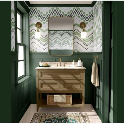 Adesivo de Parede Removível em Vinil Zigue-Zague Tribal, Mural Moderno Verde para Quarto, Banheiro, Lavanderia e Closet - S4Sassy 63,5 cm (L) × 609,6 cm (C) / Verde - Vinil Liso