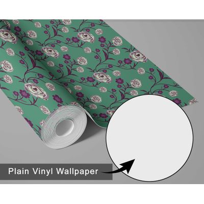 Papel de Parede Autoadesivo Removível Vintage Rosas Floridas Verde, Mural Instantâneo para Quarto, Banheiro, Lavanderia e Closet - S4Sassy 63,5 cm (L) × 914,4 cm (C) / Verde - Vinil Liso