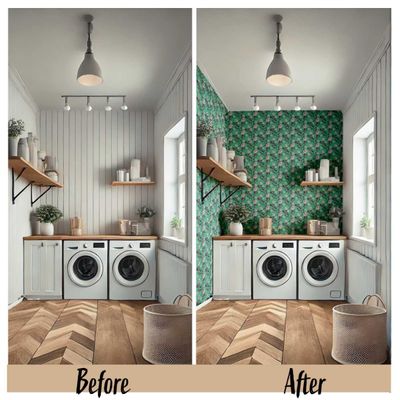 Papel de Parede Autoadesivo Removível Vintage Rosas Floridas Verde, Mural Instantâneo para Quarto, Banheiro, Lavanderia e Closet - S4Sassy 63,5 cm (L) × 914,4 cm (C) / Verde - Vinil Liso