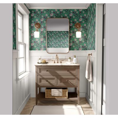 Papel de Parede Autoadesivo Removível Vintage Rosas Floridas Verde, Mural Instantâneo para Quarto, Banheiro, Lavanderia e Closet - S4Sassy 63,5 cm (L) × 914,4 cm (C) / Verde - Vinil Liso