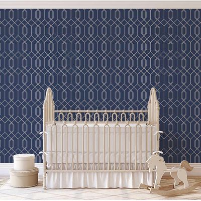 Papel de Parede Autoadesivo Geométrico com Estampa de Hexágonos em Linhas Azuis, Vinil Removível Descascável para Entrada - S4sassy 63,5 cm (L) × 304,8 cm (C) / Azul - Vinil Liso