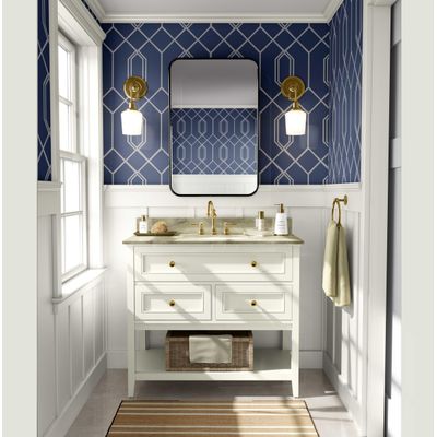Papel de Parede Autoadesivo Geométrico com Estampa de Hexágonos em Linhas Azuis, Vinil Removível Descascável para Entrada - S4sassy 63,5 cm (L) × 304,8 cm (C) / Azul - Vinil Liso