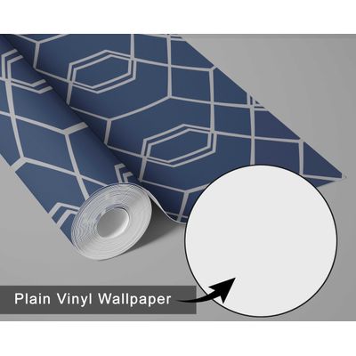 Papel de Parede Autoadesivo Geométrico com Estampa de Hexágonos em Linhas Azuis, Vinil Removível Descascável para Entrada - S4sassy 63,5 cm (L) × 304,8 cm (C) / Azul - Vinil Liso